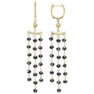 14KT Yellow Gold 3 Row Black Spinel Earrings