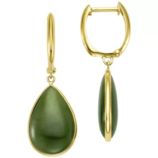 14KT Yellow Gold Nephrite Jade Pear Shape Drop Earrings