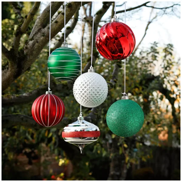 CG Hunter Shatter Resistant Red and Green Ornaments 150mm12 Pack