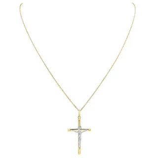 14KT White and Yellow Gold Cross Pendant on Chain