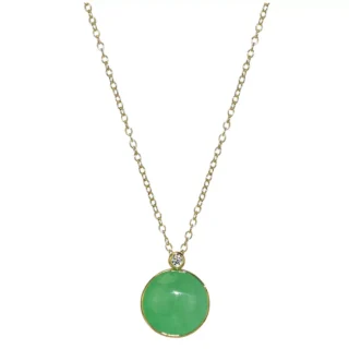 14KT Yellow Gold 0.03ctw Diamond Dyed Green Jade Pendant Necklace