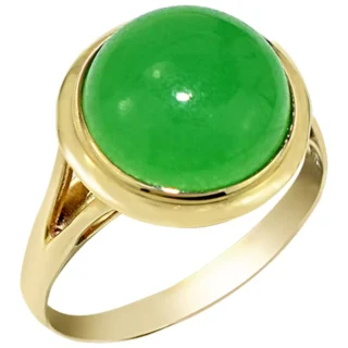 14KT Yellow Gold Dyed Green Jade Round Shape Ring