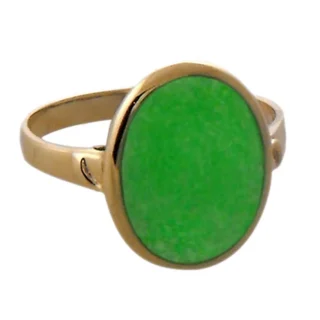 14KT Yellow Gold Dyed Green Jade Oval Ring